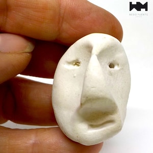 Contemporary Ceramic Face Brooch: Unique Pottery Clay Pin