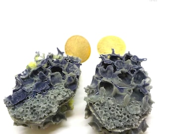 Organic Silicone & Gold plated Brass, textured, flexible, unique, Award-Winning Design Earrings. E924