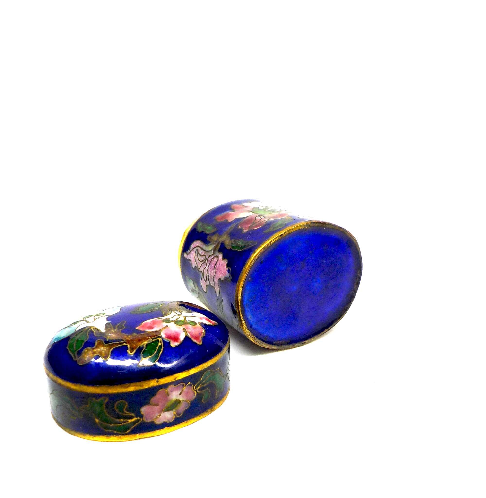 ヴィンテージ七宝焼き小物入れ：東洋風の蓋付きメモリーボックス