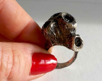 Organic Nature Inspired Sculptural Handcarved Silver Ring. Chunky textured silver ring.E153