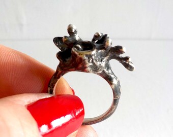 Oxidized Sterling Silver Botanical Ring - Nature Inspired Jewelry, Size 7