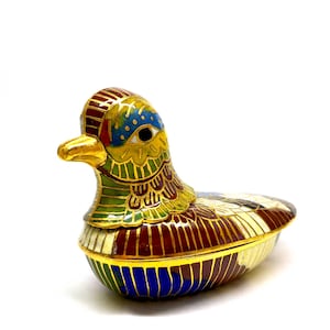 Vintage Chinese Cloissone Hand Painted Brass Enamle Duck  Keepsake Trinket Box. JB39