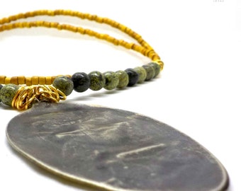 Long Hippie Boho Chic Gemstone Beaded Necklace .African Style Necklace. E686