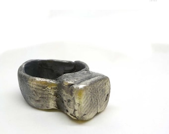 Brutalist Silver Statement Ring Handcrafted Chunky Bold Unique One Off Exclusive Heavy Raw Edgy Design for him or her.
