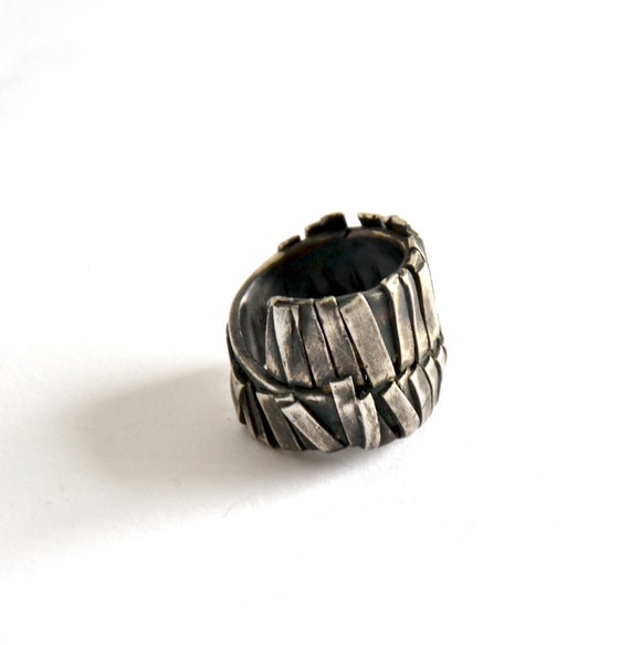Statement Bold Solid Silver Unique Ring - Etsy