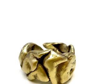 Brutalist Brass Chunky Ring: Twisted Open Statement Jewelry