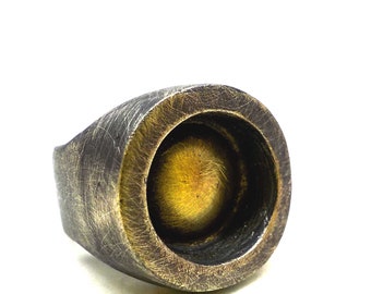 Massive Round Solid Silver and Brass Open Statement Ring.E851