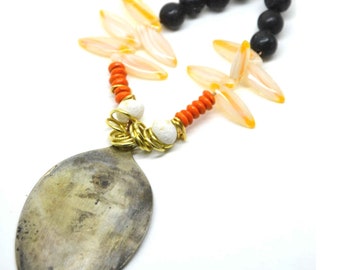 Long Hippie Boho Chic Gemstone Necklace . African Style Necklace. E719