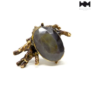 Sculptural Bronze Ring: Blue Sapphire Statement Ring, Size 7