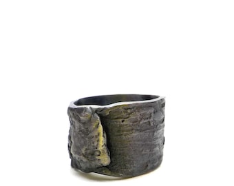 Brutalist Black Silver Ring: Massive Textured Band, E1001