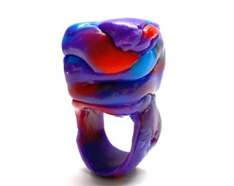 Unique Recycled Plastic Ring | Wearable Sustainable Art Jewelry | Bold Colorful Statement Piece