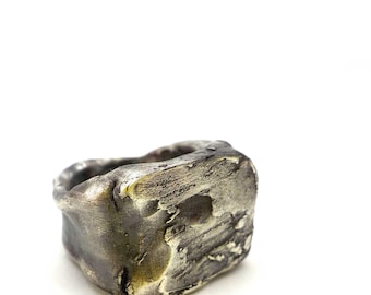 Brutalist Sterling Silver Wide Band Ring: Unique Sculptural Jewelry