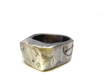 Brutalist Silver Statement Ring Handcrafted Chunky Bold Unique One Off Exclusive Heavy Raw Edgy