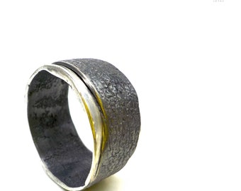 Elegant, Classic, Sober, Thick Band, Sterling Silver, Textured Ring. E807