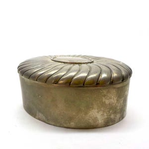 Vintage Pewter Jewelry Box: Oval Silver Tone Trinket Box with Velvet Interior