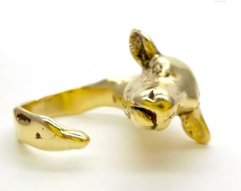 One of a Kind adjustable Brass Cow Ring. Animal Organic Jewelry. E291