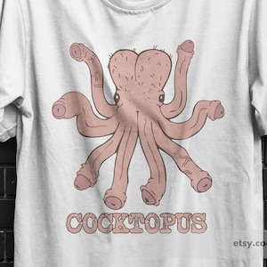 Cocktopus Rolig T-shirt, Humoristisk Otrevlig T-shirt, Ät Ditt Protein T-shirt, Frukost av Mästarna T-shirt, Humoristisk T-shirt