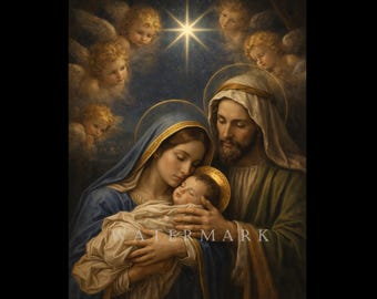 Die Heilige Familie Jesus Maria und Joseph - Weihnachtskrippe Digitales Ölgemälde DIGITAL DOWNLOAD