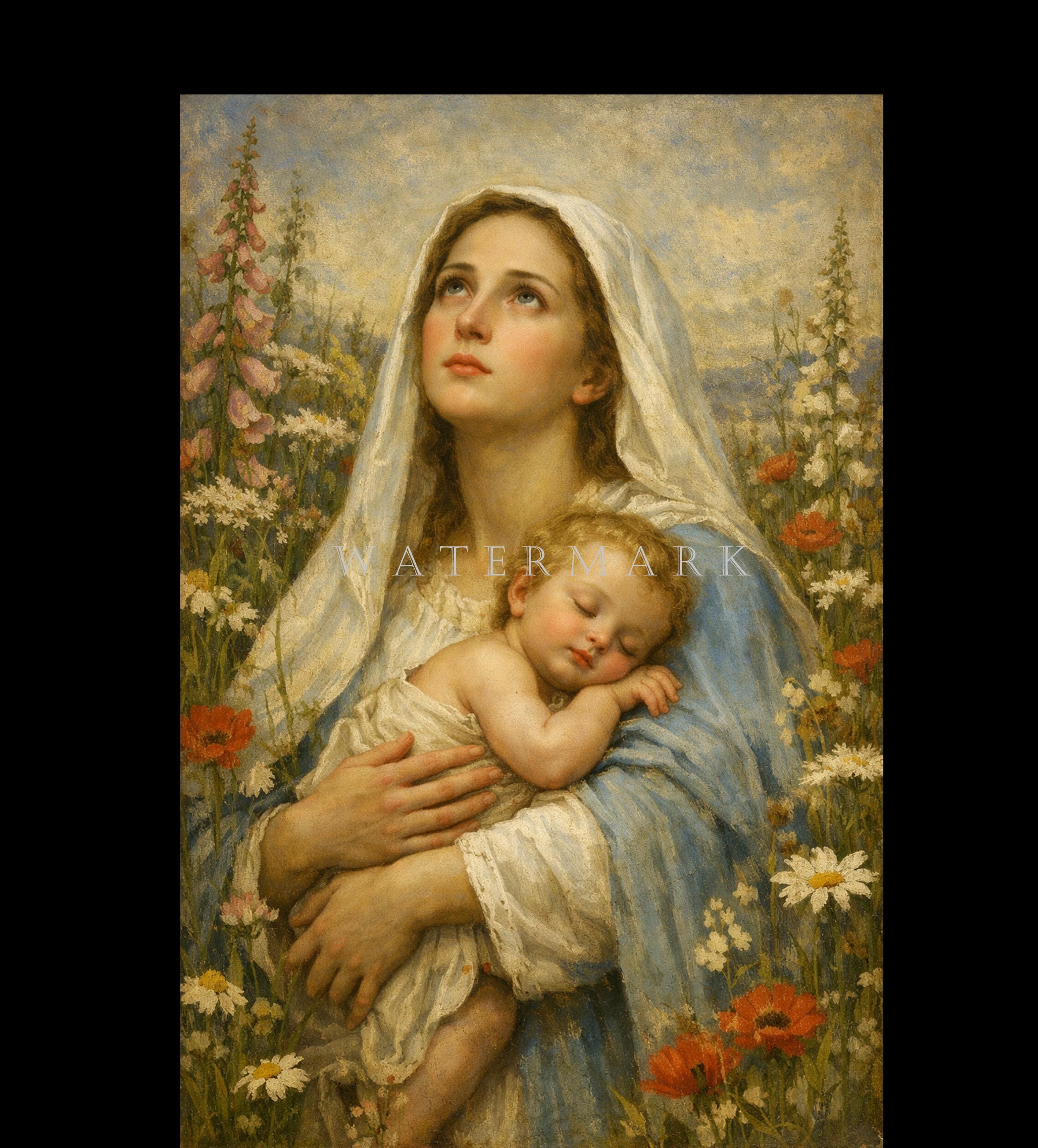 The Most Blessed Virgin Mary and Child Jesus Digital Oil Painting ...