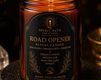 Road Opener Ritual Candle & Powder | Spiritual Clearing, New Opportunities, Remove Blocks, Manifestation Gift, Coconut Soy Candle