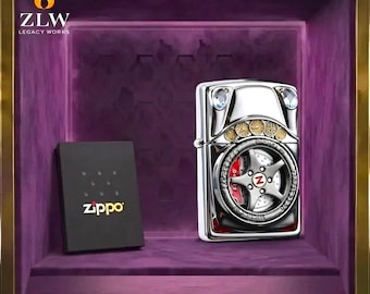 Sportwagen Rad Zippo Feuerzeug Chrom-Finish, Sammlerstück Feuerzeug im Rennstil, Geschenk für ihn, Herrenzubehör, Geschenkidee für Autoliebhaber