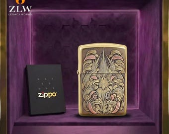 Fox Spirit Sammler Zippo Feuerzeug, Floral Gold gravierte Kunst, Geburtstagsgeschenk, Geschenk für ihn, Geburtstagsgeschenk, Herren Accessoires, Papa Geschenk