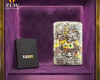 Mythisches Krieger Zippo Feuerzeug Detailliertes graviertes Kunst Design, Sammlerstück Feuerzeug Geschenk für ihn, Fantasy Thema Herren Accessoire Premium Stück