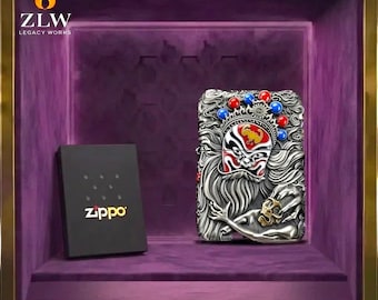Asiatische Maske Kunst Zippo Feuerzeug Gothic Schädel Kette Design, Sammler Geschenk für ihn, Herren Accessoires, Vatertagsgeschenk, einzigartiges Metallstück
