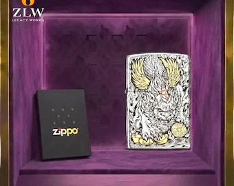 Lucky Dragon Reichtum Zippo Feuerzeug Goldmünze graviertes Design, Geschenk für ihn Geburtstagsgeschenk, Herrenzubehör, Vatertagsgeschenk Sammlerstück