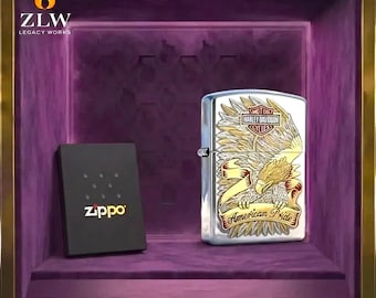 Zapalniczka Zippo z grawerunkiem amerykańskiego orła, kolekcjonerska, w stylu vintage, patriotyczny design, męski dodatek, prezent dla niego, prezent na rocznicę Dnia Ojca
