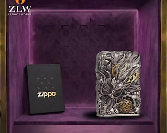 Goldener Drache Skulptur Zippo Feuerzeug Sammlerstück, aufwendig graviertes Metall Kunst Geschenk für ihn Geburtstagsgeschenk Herren Accessoires Jahrestagsgeschenk