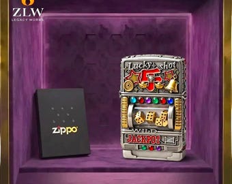 Automat do gry w kasynie, zapalniczka Zippo, projekt Lucky Shot Jackpot, prezent kolekcjonerski dla niego, akcesoria męskie, pomysł na prezent na Dzień Ojca