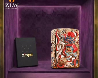 Elegancka zapalniczka Zippo z emalii artystycznej, kolekcjonerska, ze złotym wzorem, prezent dla niego, prezent urodzinowy, akcesoria dla mężczyzn, prezent na rocznicę