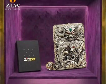 Dragon Phoenix Zippo Feuerzeug 3D graviert Mythisches Design, Sammlerstück Feuerzeug Geschenk für ihn, orientalische Kunst Herren Accessoire Premium Stück