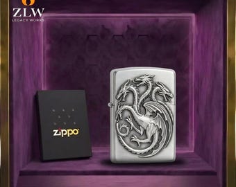 Silber Drache Zippo Feuerzeug, asiatischer Drache Sammler Geschenk für ihn, detaillierte Metall Drache Zippo, Feuerzeug im Vintage-Stil, einzigartiges Männer Accessoire