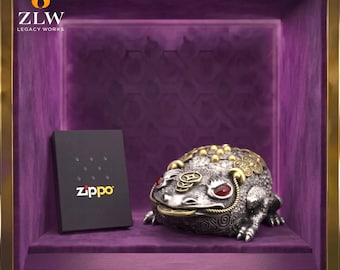 Glückskröte Münzdesign, Sammlergeschenk Zippo Feuerzeug, künstlerisches Metallstück, Geburtstagsgeschenk, Geschenk für ihn, Herrenzubehör Dekor Geschenk für Papa