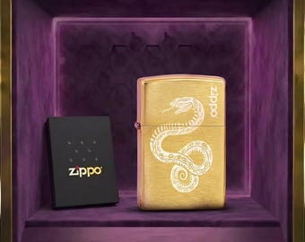 Minimalist Schlange graviert Zippo Feuerzeug Sammlerstück, Gold gebürstet Metall Design Geschenk für ihn Geburtstagsgeschenk Herren Accessoires Jahrestag Geschenk