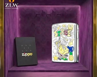 Uroczy prezent w postaci zapalniczki Zippo z kreskówkowym wzorem, kolorowa grawerowana grafika z motywem SpongeBob, prezent urodzinowy dla niego, akcesoria męskie, pomysł na prezent rocznicowy