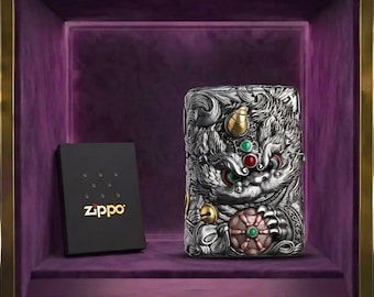 Kolekcjonerska zapalniczka Zippo Guardian Lion Fortune, artystyczny projekt, akcesoria męskie, prezent urodzinowy, prezent rocznicowy, pomysł na prezent na Dzień Ojca