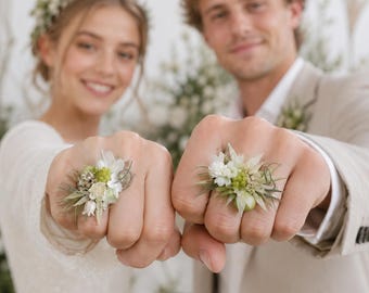 Preserved Flower Ring for Weddings, Handmade Floral Ring, Bridal Flower Jewelry, Romantic Wedding Accessory, Couple Flower Ring