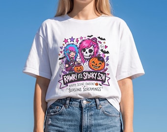 Scenecore Shirt Halloween  | Rawr It's Spooky Season Tee, Y2K Emo Scene Kid Clothing, Cute Goth Pumpkin Top, MySpace Nostalgia Alt Fashion
