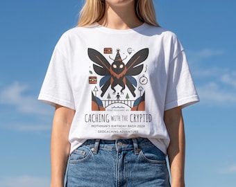 Mothman Shirt Geocaching | Caching With The Cryptid Tee, Point Pleasant West Virginia Legend, Funny Paranormal Hiker Gift, Cryptidcore