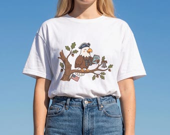USA 250th Anniversary Shirt | Bald Eagle Reading Book Tee, America 250 Patriotic Teacher Gift, Semiquincentennial 1776-2026, Book Lover