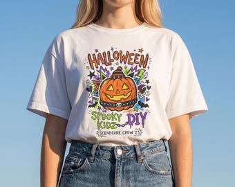 Scenecore Shirt Halloween Pumpkin Tee | Spooky DIY Scene Kid Clothing, Y2K Emo Graphic T-Shirt, Cute Jack-O-Lantern Top, Alt Fashion