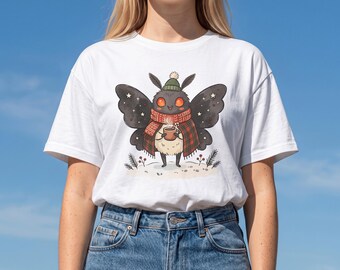 Cute Mothman Shirt | Cozy Cryptidcore Winter Graphic Tee, Kawaii Goth Woodland Creature, Spooky Christmas Alt Fashion, Cryptid Gift