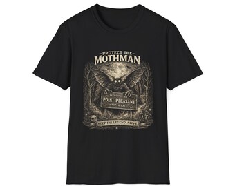 Mothman Point Pleasant T-Shirt | Cryptid Illustration, Retro Horror Tee, Weirdcore Aesthetic Shirt, Spooky Urban Legend Graphic Top