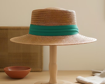 Boater Stroh Sonnenhut | Frauen Breite Krempe | Strandurlaub