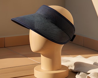 Frauen Strandhut | Navy Blau Sonnenblende | Strohkappe verstellbar | Sommer Urlaub
