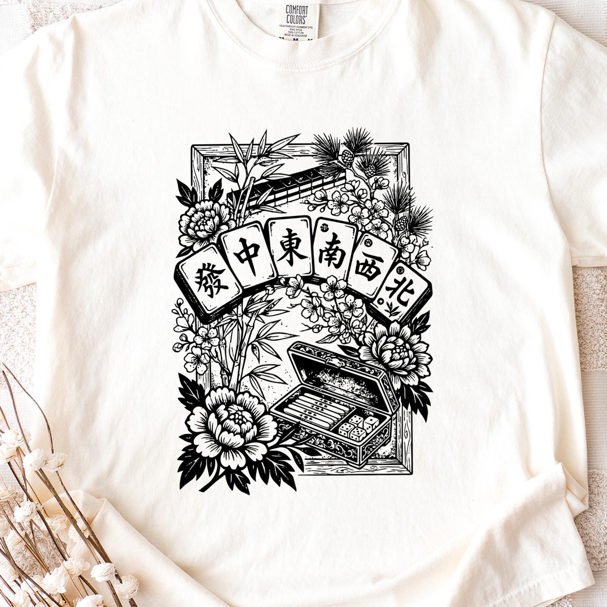 Retro Linocut Mahjong Floral Shirt, Comfort Colors® Mahj Tee