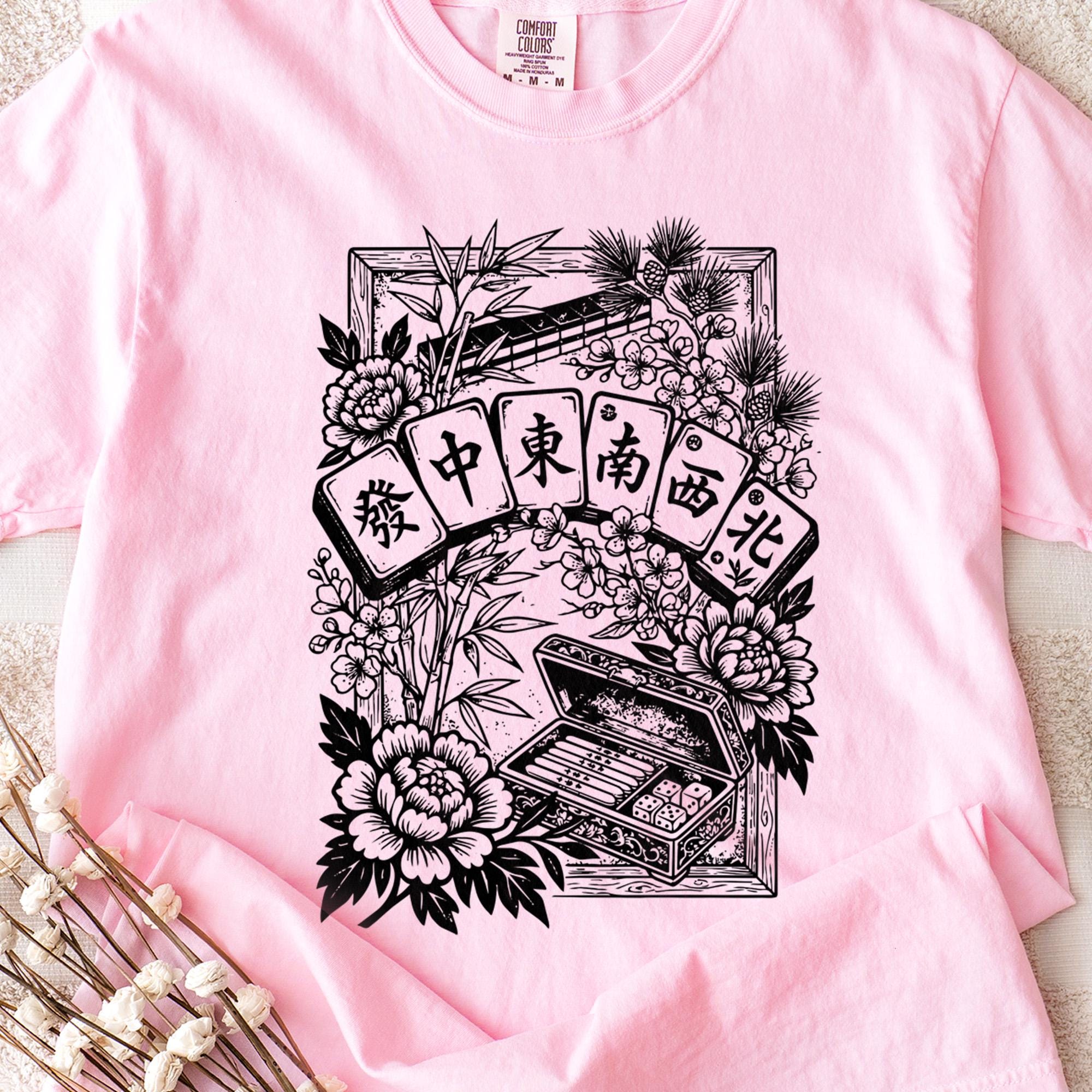 Retro Linocut Mahjong Floral Shirt, Comfort Colors® Mahj Tee